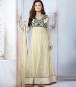 Cream embroidered georgette salwar with dupatta