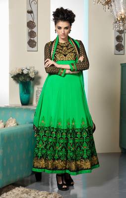 Green embroidered georgette salwar with dupatta 1