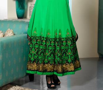 Green embroidered georgette salwar with dupatta 2