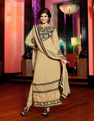 Beige embroidered georgette salwar with dupatta 1