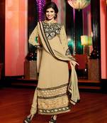 Beige embroidered georgette salwar with dupatta