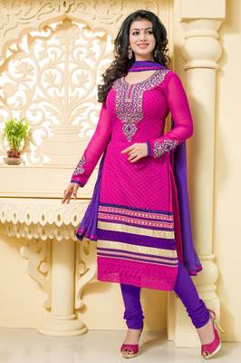 Magenta embroidered georgette salwar with dupatta 1