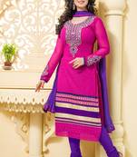 Magenta embroidered georgette salwar with dupatta