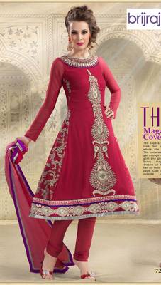 Magenta embroidered georgette salwar with dupatta 1