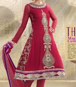 Magenta embroidered georgette salwar with dupatta