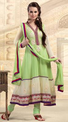 Green embroidered georgette salwar with dupatta 1