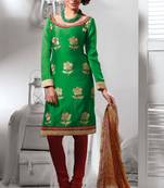 Green embroidered dupion silk salwar with dupatta
