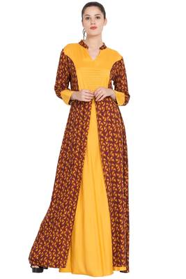 Mustard Printed Rayon Abaya 1