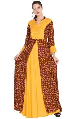Mustard Printed Rayon Abaya 2
