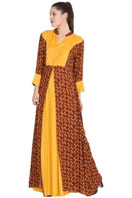 Mustard Printed Rayon Abaya 3