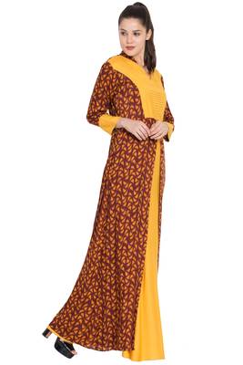 Mustard Printed Rayon Abaya 4