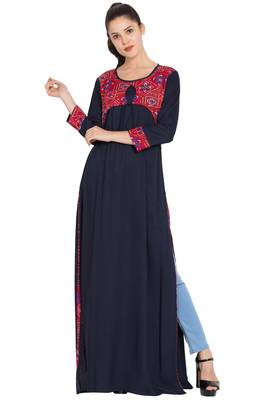 Navy Blue Plain Rayon Islamic Tunics 1