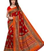Red printed art silk sarees saree with blouse
