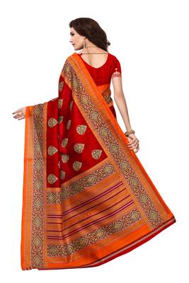 Red printed art silk sarees saree with blouse 2