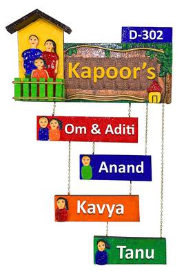 Karigaari India Wooden Family Name Plate for Home Decor I Customized Name Plate I Door Signs Boards I Name Board 1