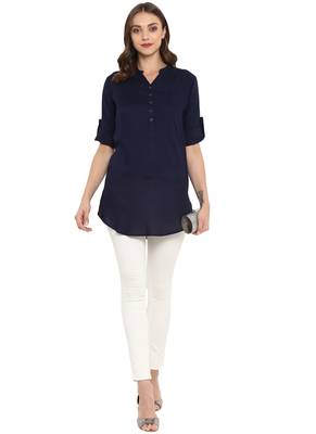 Navy blue plain rayon kurtas and kurtis 1