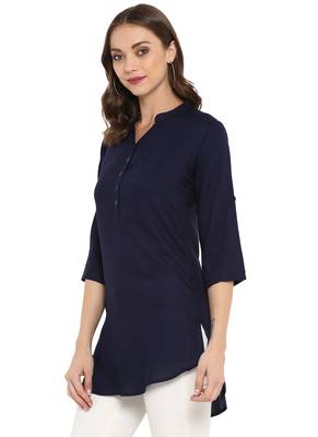 Navy blue plain rayon kurtas and kurtis 4