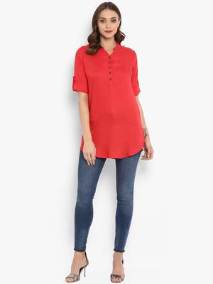 Red plain rayon kurtas and kurtis 1