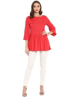 Red plain rayon kurtas and kurtis 1