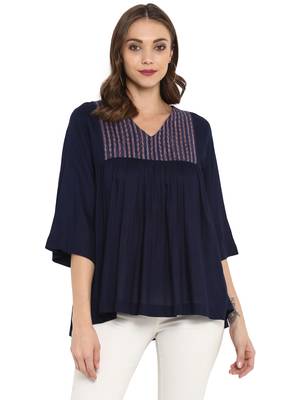Navy blue plain rayon kurtas and kurtis 2