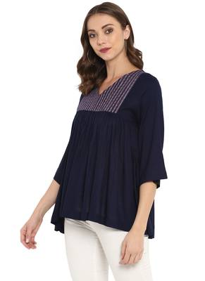 Navy blue plain rayon kurtas and kurtis 4