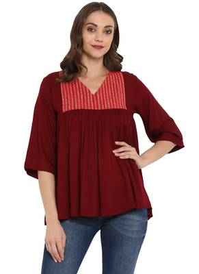 Maroon plain rayon kurtas and kurtis 2