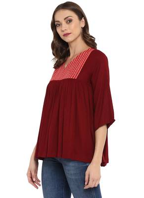 Maroon plain rayon kurtas and kurtis 4