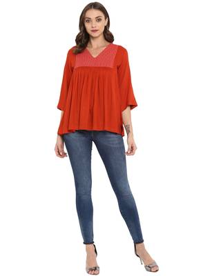 Orange plain rayon kurtas and kurtis 1