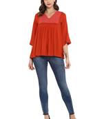 Orange plain rayon kurtas and kurtis