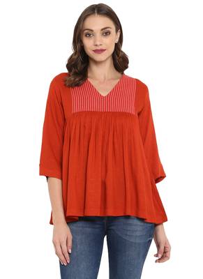 Orange plain rayon kurtas and kurtis 2
