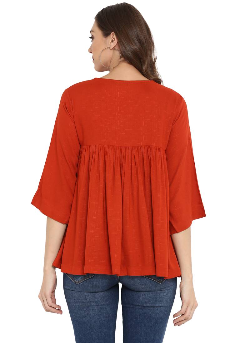 Orange plain rayon kurtas and kurtis