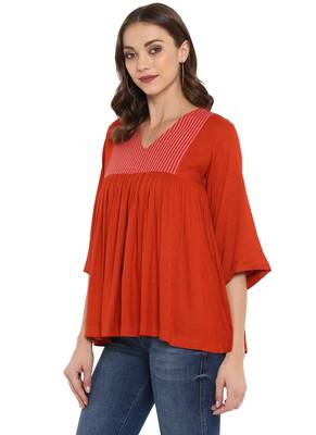 Orange plain rayon kurtas and kurtis 4