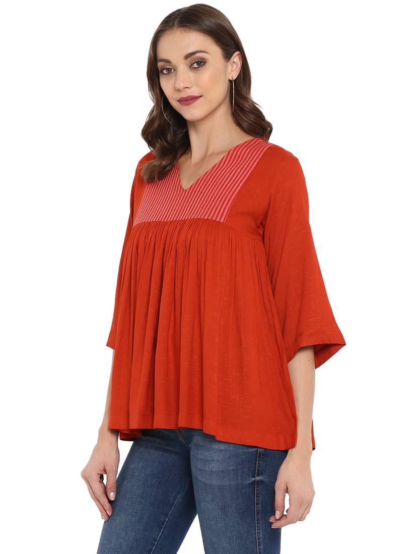 Orange plain rayon kurtas and kurtis