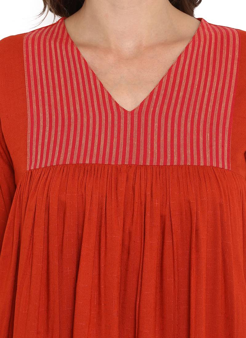 Orange plain rayon kurtas and kurtis