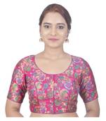 Biyu Banglori Silk Pink Floral Printed Designer Princess Cut Padded Half sleeves Readymade Saree Blouse