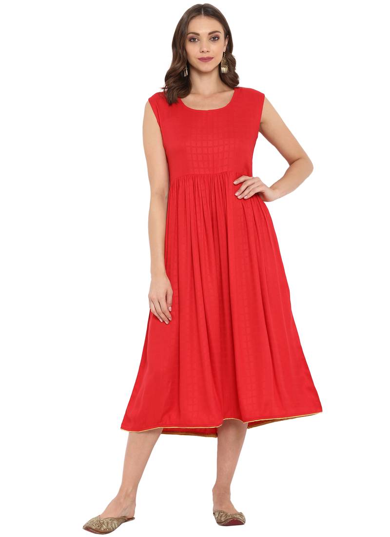 Red printed rayon kurtas and kurtis