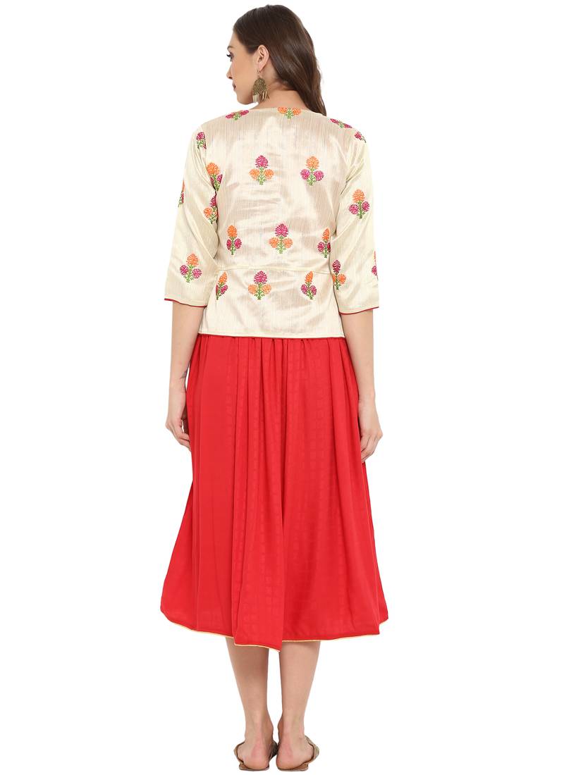 Red printed rayon kurtas and kurtis