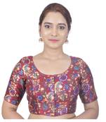 Biyu Banglori Silk Maroon Floral Printed Designer Princess Cut Padded Half sleeves Readymade Saree Blouse