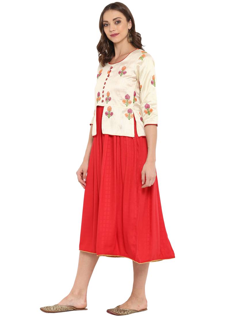 Red printed rayon kurtas and kurtis
