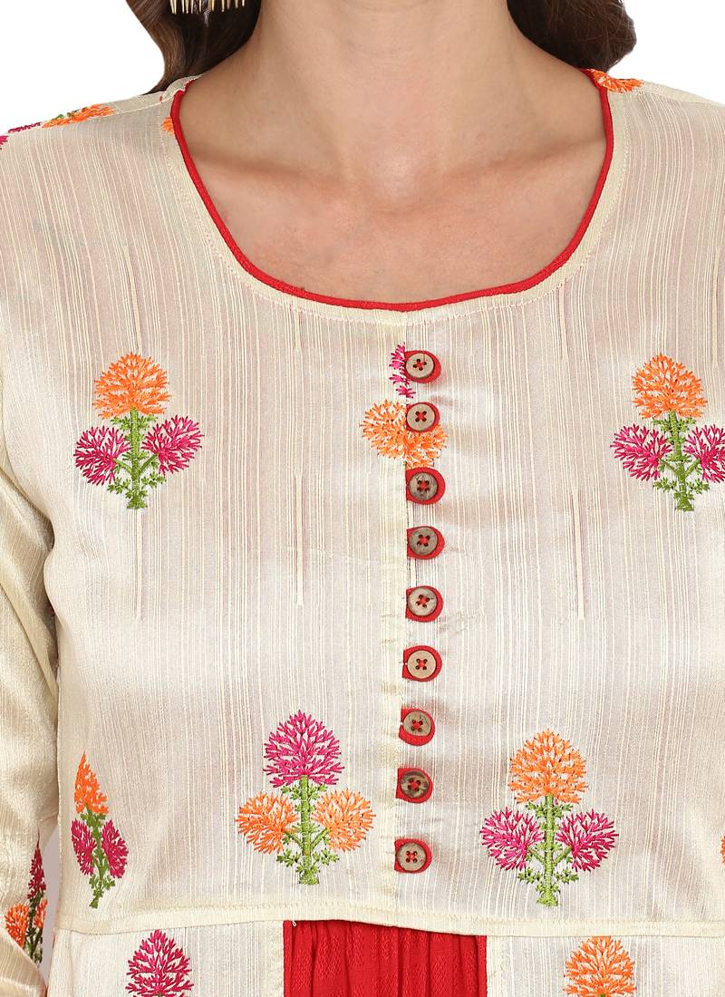 Red printed rayon kurtas and kurtis