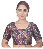 Biyu Banglori Silk Brown Floral Printed Designer Princess Cut Padded Half sleeves Readymade Saree Blouse