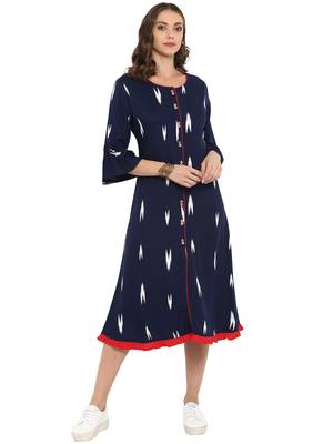 Navy blue printed rayon kurtas and kurtis 1