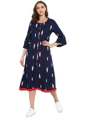 Navy blue printed rayon kurtas and kurtis 2