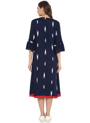 Navy blue printed rayon kurtas and kurtis 3