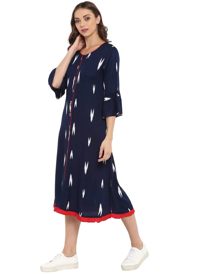 Navy blue printed rayon kurtas and kurtis