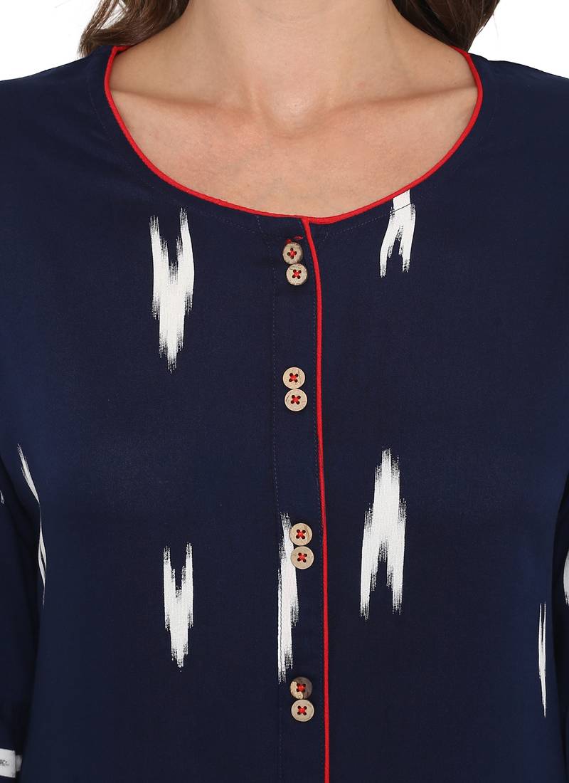 Navy blue printed rayon kurtas and kurtis