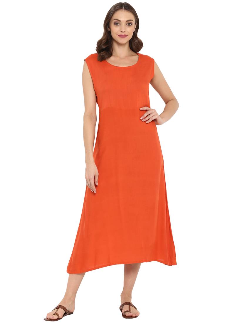 Orange printed rayon kurtas and kurtis