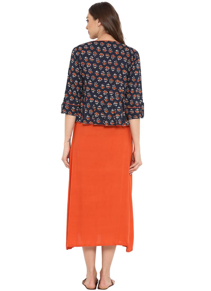 Orange printed rayon kurtas and kurtis