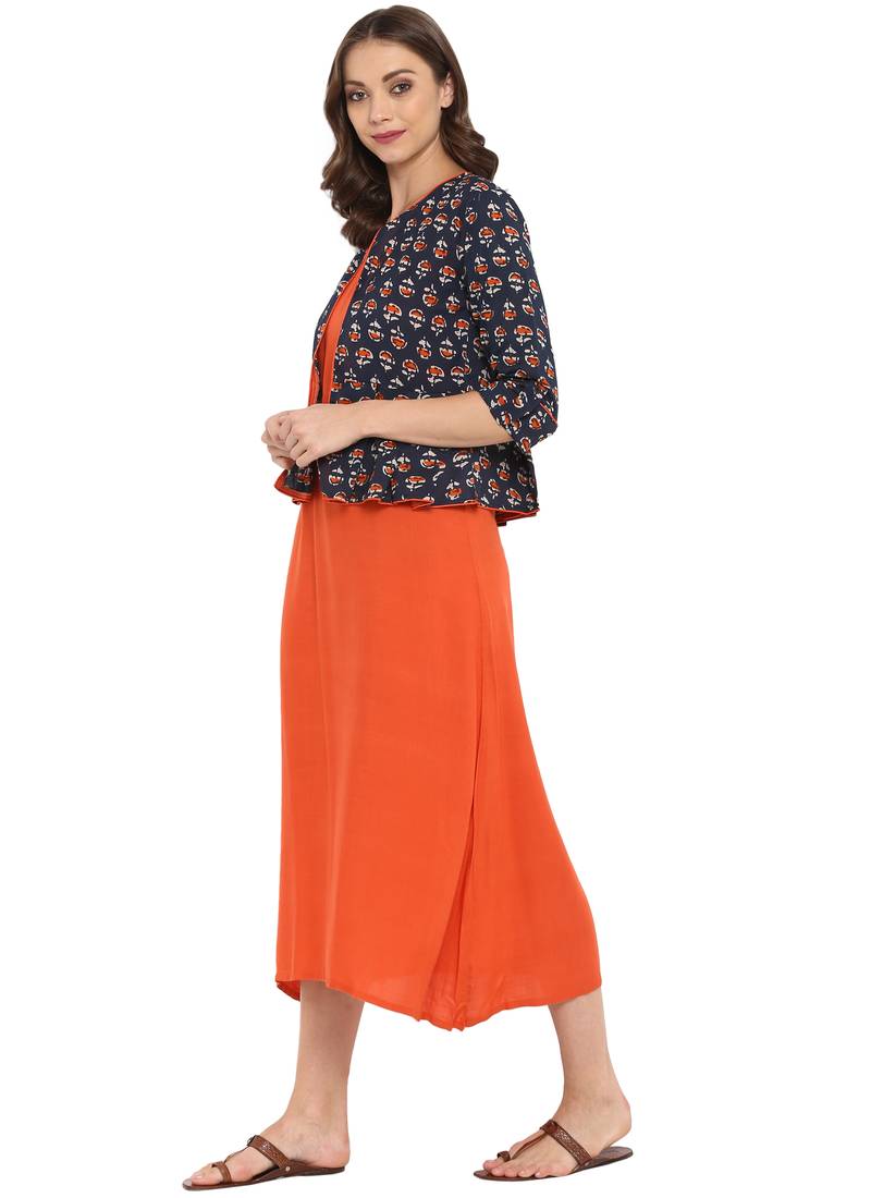 Orange printed rayon kurtas and kurtis