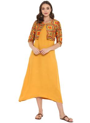 Yellow printed rayon kurtas and kurtis 1